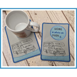 Stickdatei ITH - Mug Rug "Home is where we park it" Wohnmobil